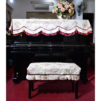 Khăn phủ đàn Piano trắng viền đỏ thêu hoa - KD02