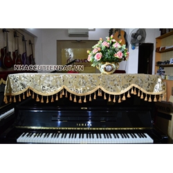 Khăn phủ đàn Piano nhung vàng thêu hoa - KU06