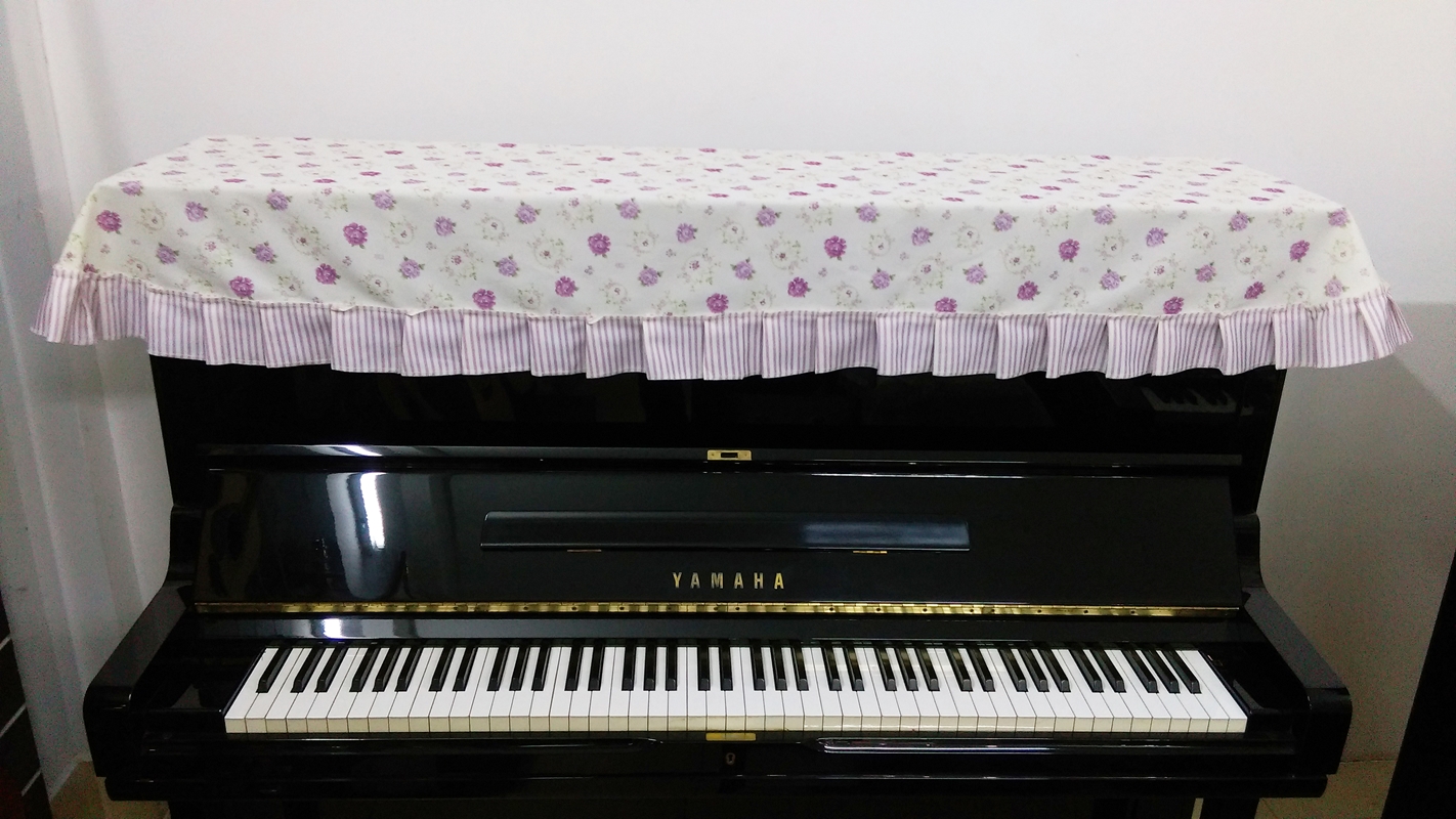 Khăn phủ đàn piano hoa tím xếp ly ngang-KU011